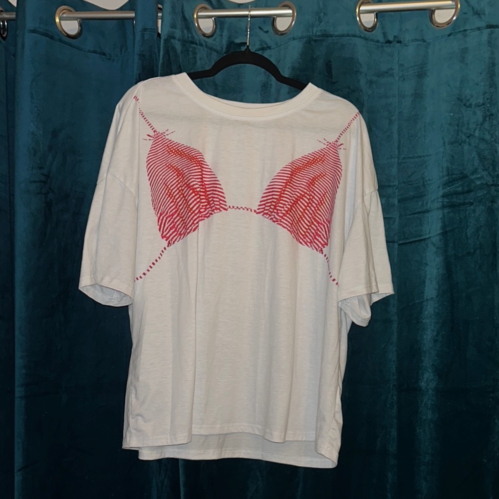 SHEIN White Tee with Red Graphic Design